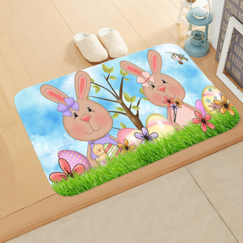 House Entrance Bunny Carpet Easter Eggs Home Decoration Anti slip Bath Floor Mats Kitchen Room Flann