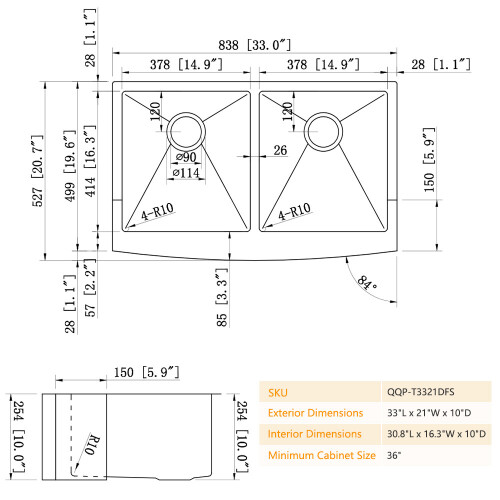 1000x QQP T3321DFS 7 尺寸