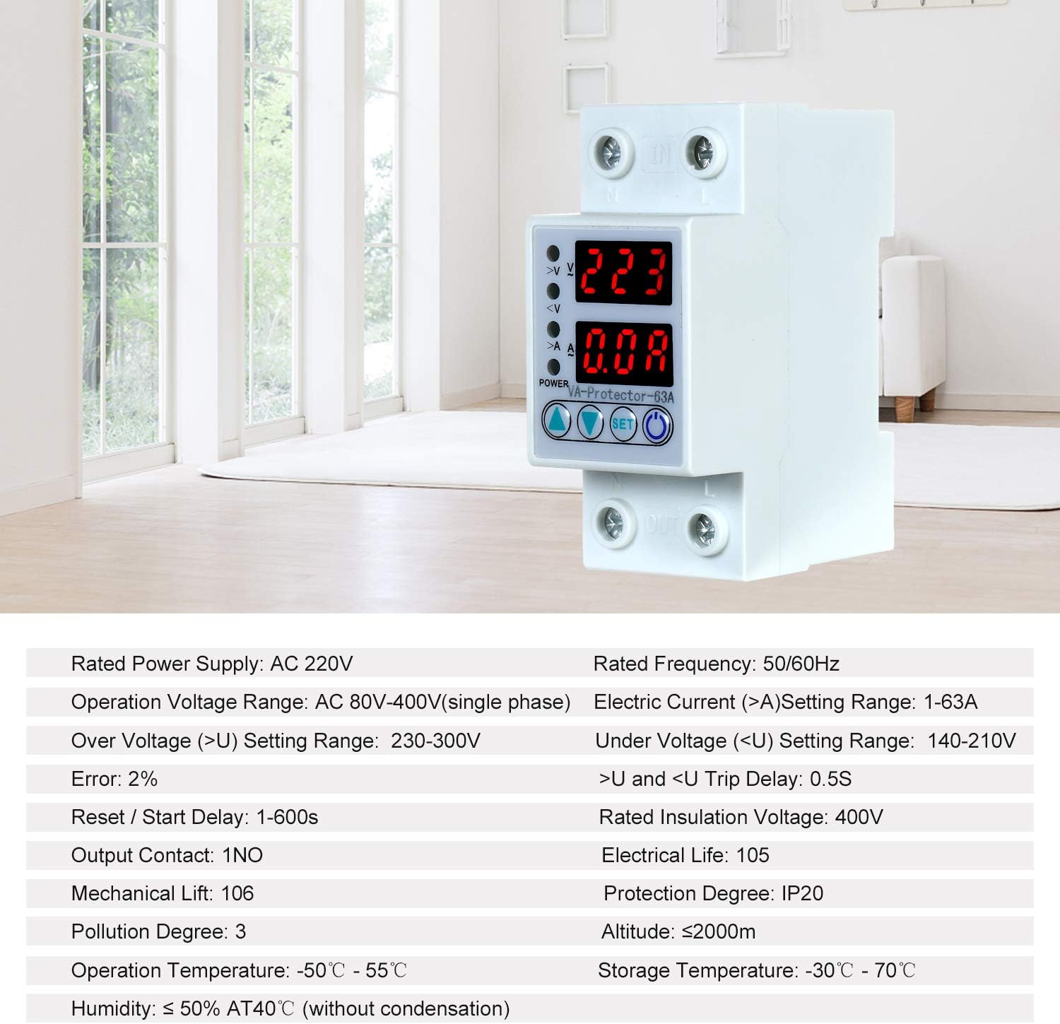 Releu monofazic si contor de energie, JENUOS®, 63A, reglabil, digital, protectie supratensiune si suprasarcina, Alb 3 71hb UNSzhL. AC SL1500