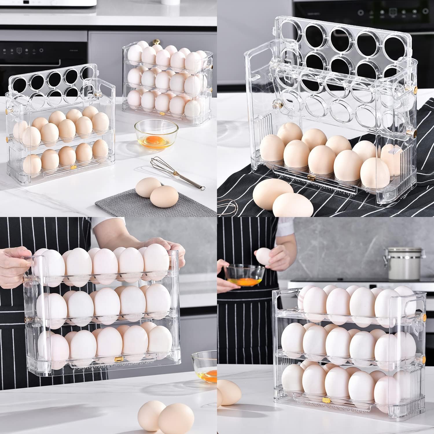 Suport organizator oua pentru frigider, depozitare 30 bucati, flip cu 3 straturi, Transparent, Stuffix® 1 719v0TMgzCL. AC SL1500