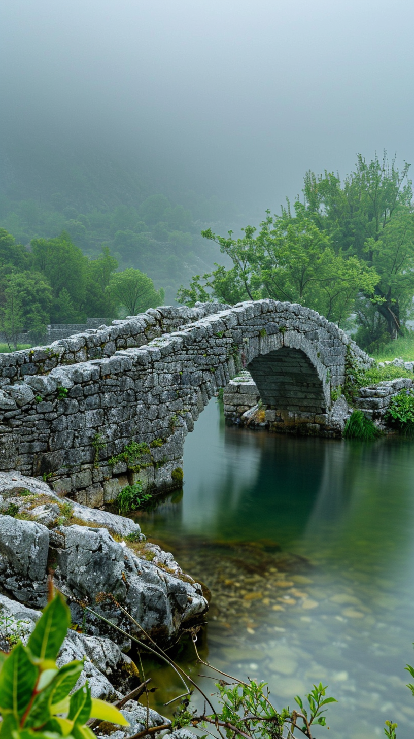 Ancient water Bridges were built of moats; They are full of stones, there is fog, there is fog, there is rest.