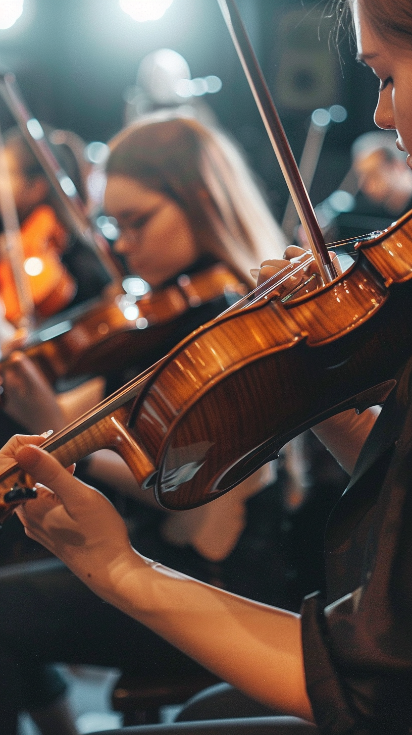 The black violin just plays with it; The scene of the hall concert is not visible.