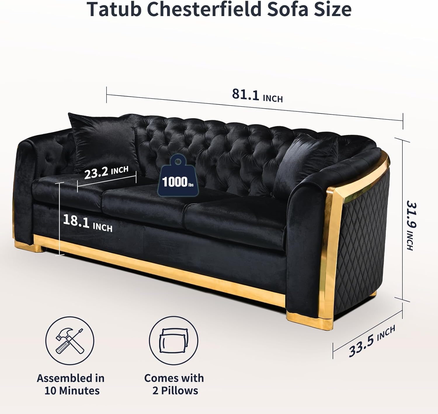 89 Inch Velvet Chesterfield Sofa, 3 Seater Tufted Couch Luxury Modern Upholstered Sofa 89 Inch Velvet Chesterfield Sofa, 3 Seater Tufted Couch Luxury Modern Upholstered Sofa