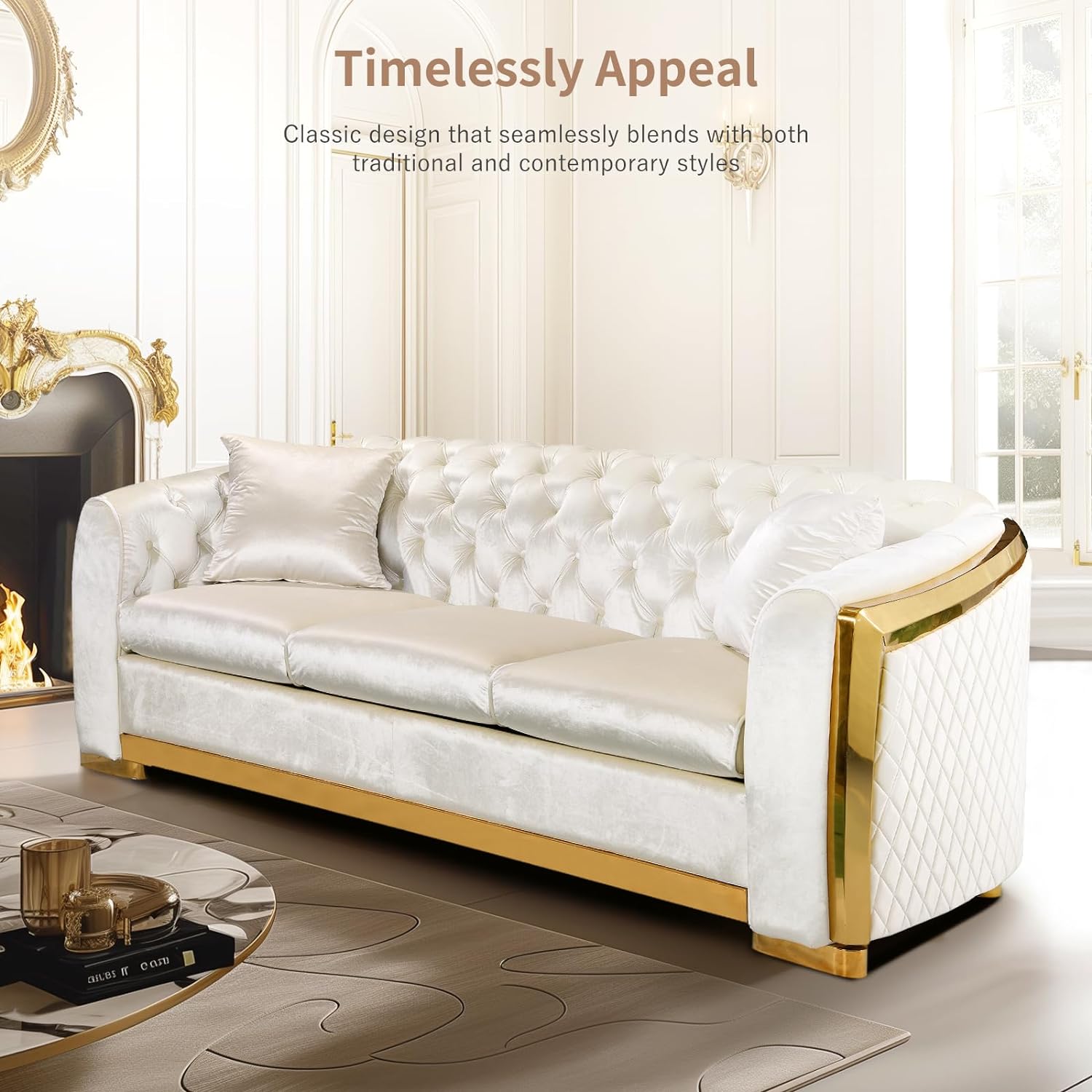 89 Inch Velvet Chesterfield Sofa, 3 Seater Tufted Couch Luxury Modern Upholstered Sofa 89 Inch Velvet Chesterfield Sofa, 3 Seater Tufted Couch Luxury Modern Upholstered Sofa