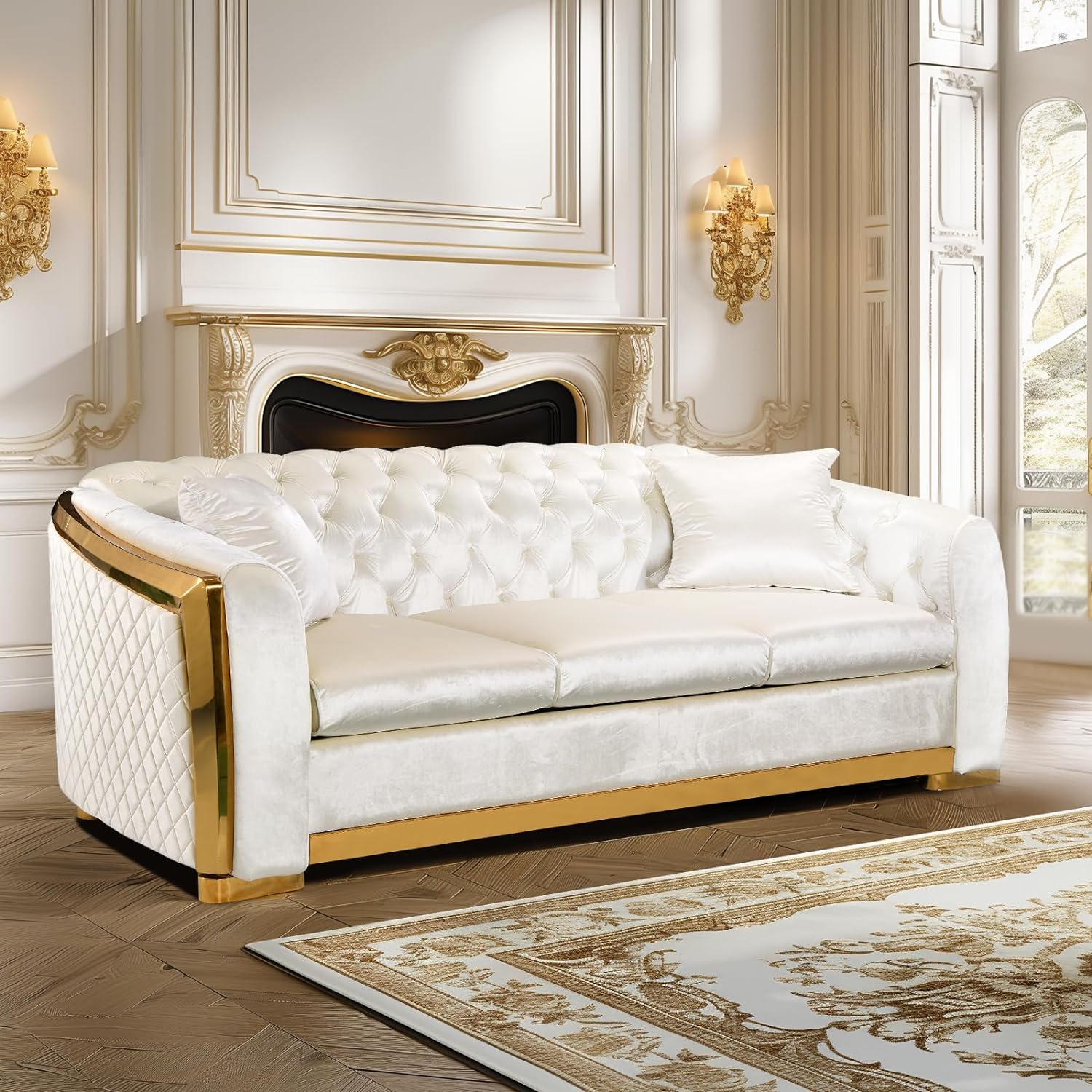 89 Inch Velvet Chesterfield Sofa, 3 Seater Tufted Couch Luxury Modern Upholstered Sofa 89 Inch Velvet Chesterfield Sofa, 3 Seater Tufted Couch Luxury Modern Upholstered Sofa