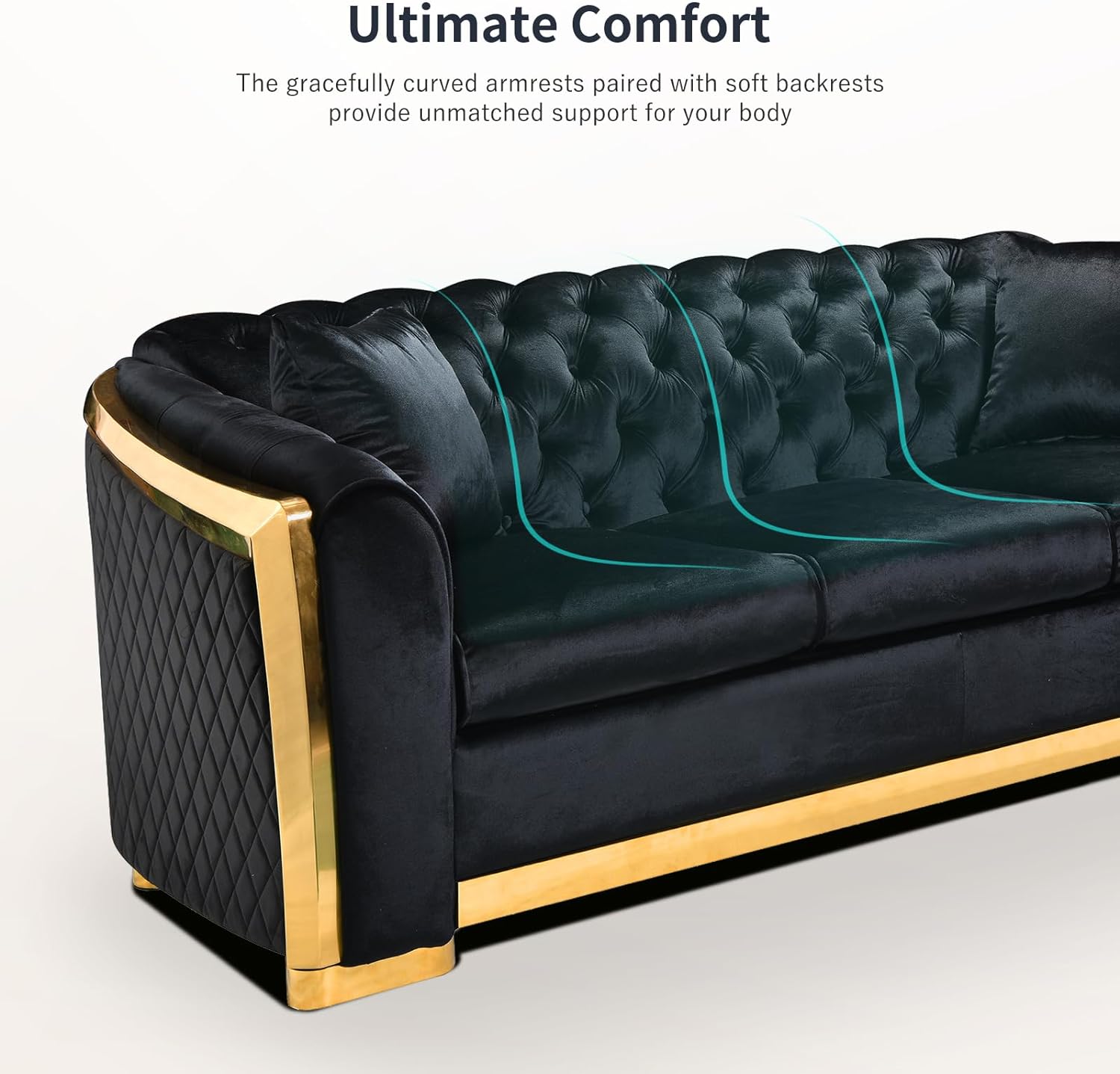 89 Inch Velvet Chesterfield Sofa, 3 Seater Tufted Couch Luxury Modern Upholstered Sofa 89 Inch Velvet Chesterfield Sofa, 3 Seater Tufted Couch Luxury Modern Upholstered Sofa