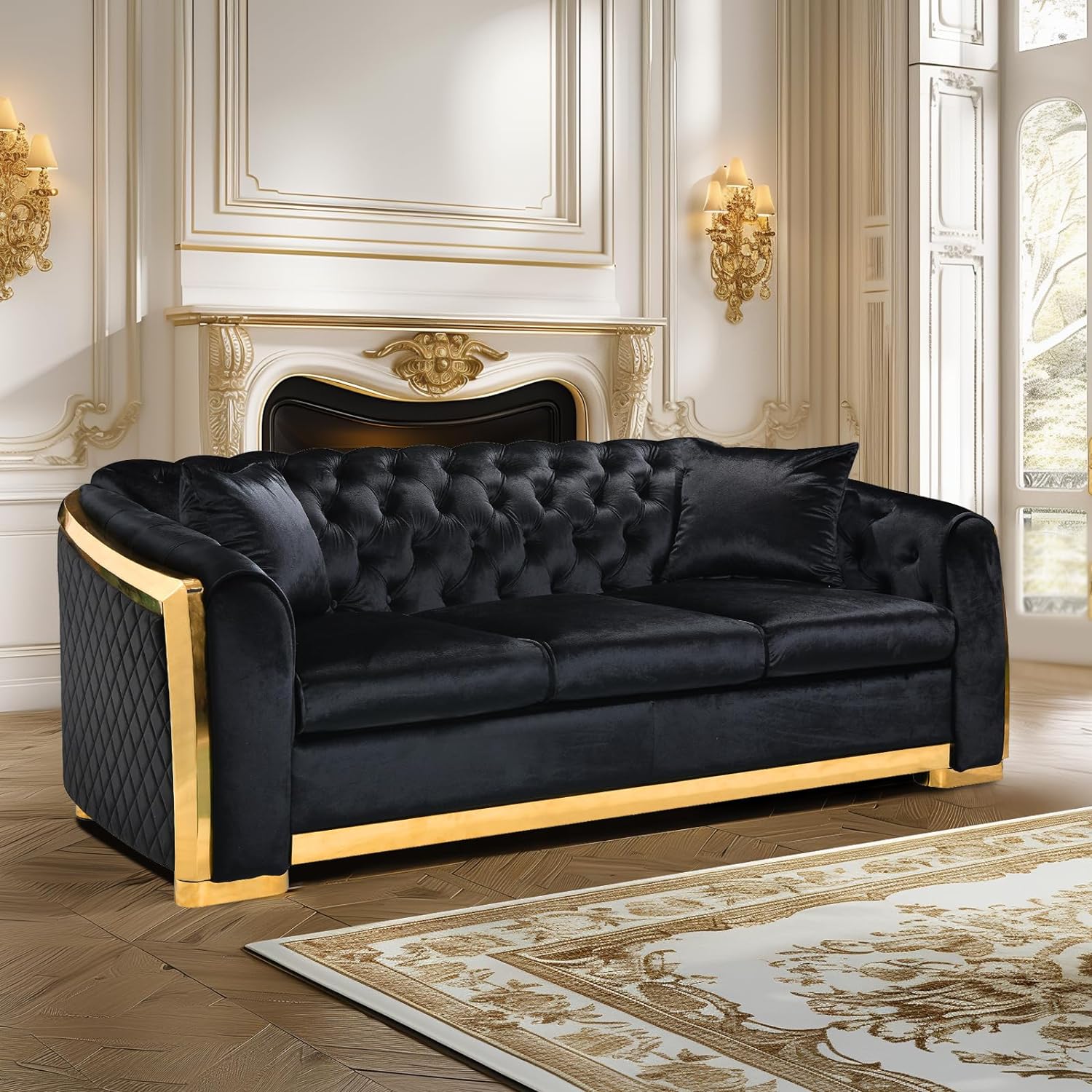 89 Inch Velvet Chesterfield Sofa, 3 Seater Tufted Couch Luxury Modern Upholstered Sofa 89 Inch Velvet Chesterfield Sofa, 3 Seater Tufted Couch Luxury Modern Upholstered Sofa