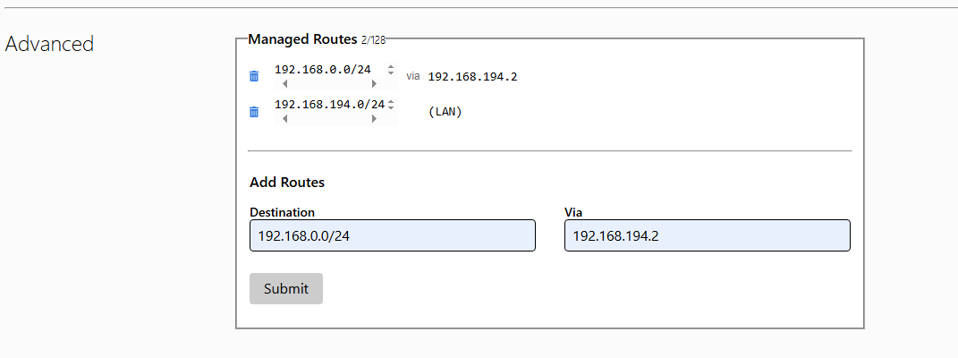 ZeroTier Central
Add Routes:
Destination="192.168.0.0/24"
Via="192.168.194.2"