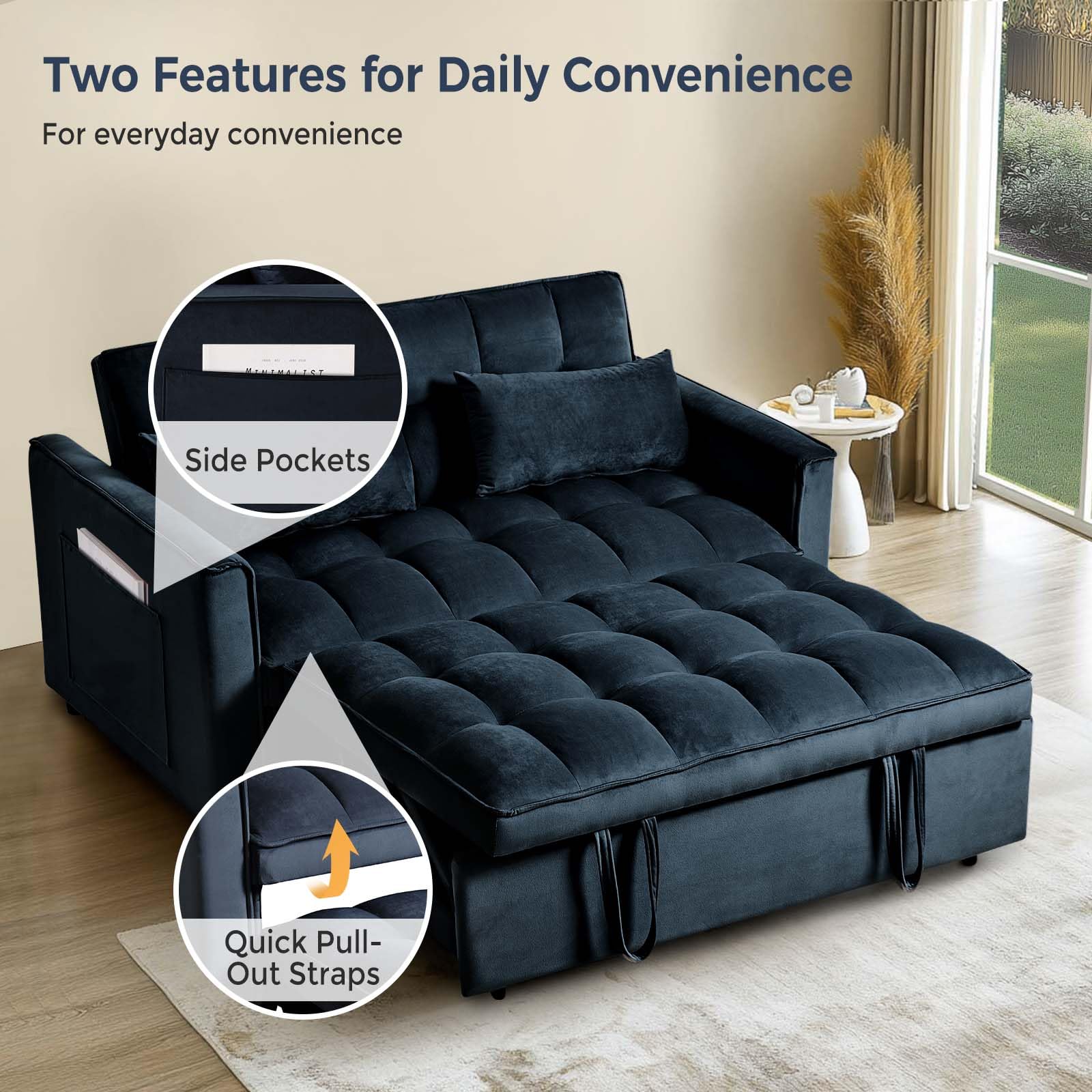 3 in 1 Velvet Sofa Bed with Adjustable Backrest 3 in 1 Velvet Sofa Bed with Adjustable Backrest