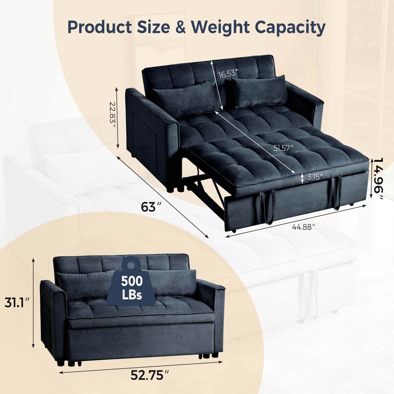 3 in 1 Velvet Sofa Bed with Adjustable Backrest 3 in 1 Velvet Sofa Bed with Adjustable Backrest