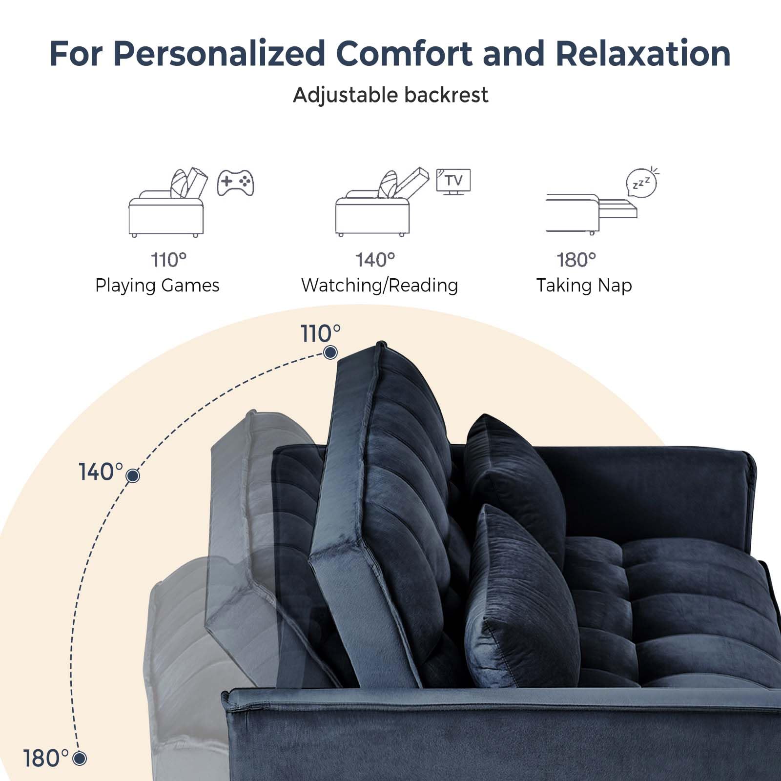 3 in 1 Velvet Sofa Bed with Adjustable Backrest 3 in 1 Velvet Sofa Bed with Adjustable Backrest