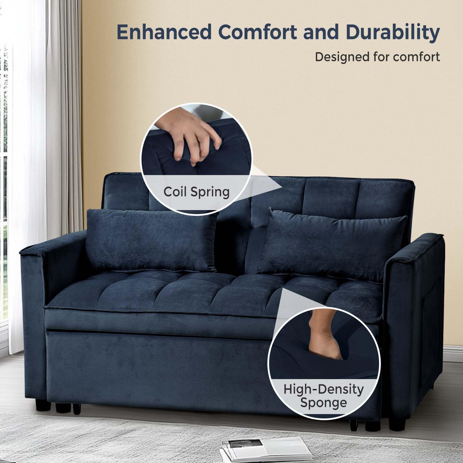 3 in 1 Velvet Sofa Bed with Adjustable Backrest 3 in 1 Velvet Sofa Bed with Adjustable Backrest