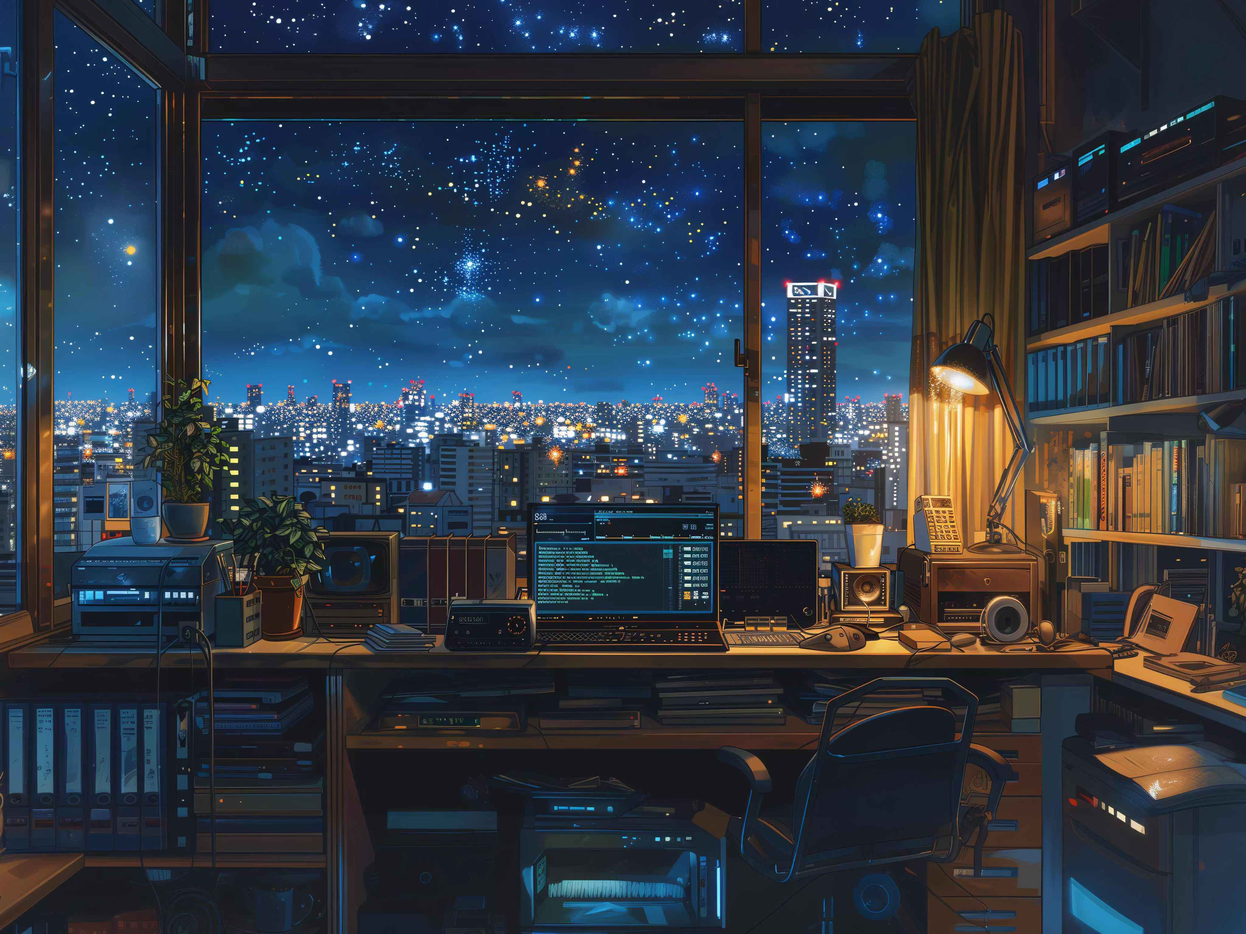 【哲风壁纸】书房 夜晚