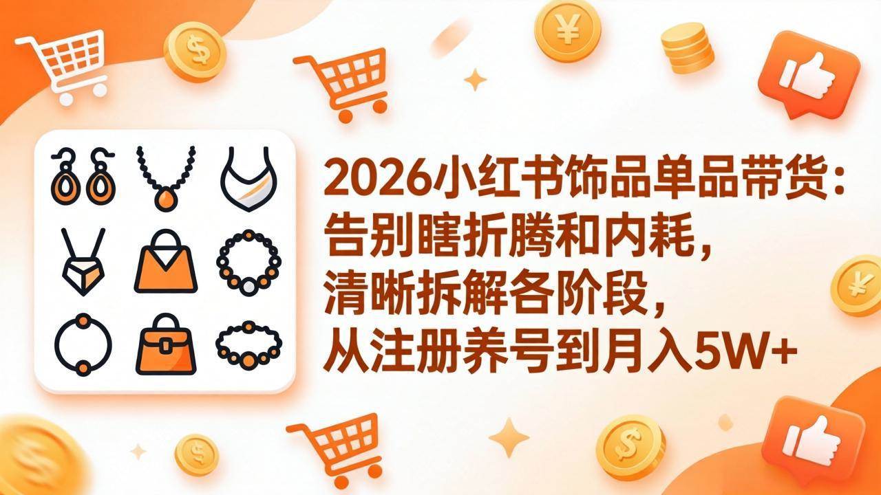 2026小红书饰品单品带货：告别瞎折腾和内耗，清晰拆解各阶段，从注册养号到月入5W+-蛙言网